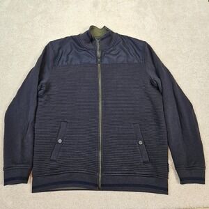Ted Baker London Men Full Zip Ribbed Bomber Jacket Navy Green L Casual Commuter
